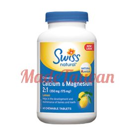 Swissnatural Calcium & Magnesium Natural Lemon 350mg/175mg 60chewable tablets